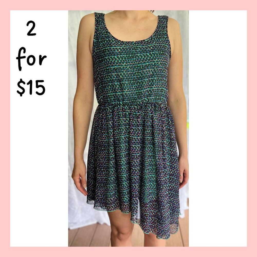 Material Girl Asymmetrical A-line Pop Art/Polka Dot Dress (dark teal) (size M)